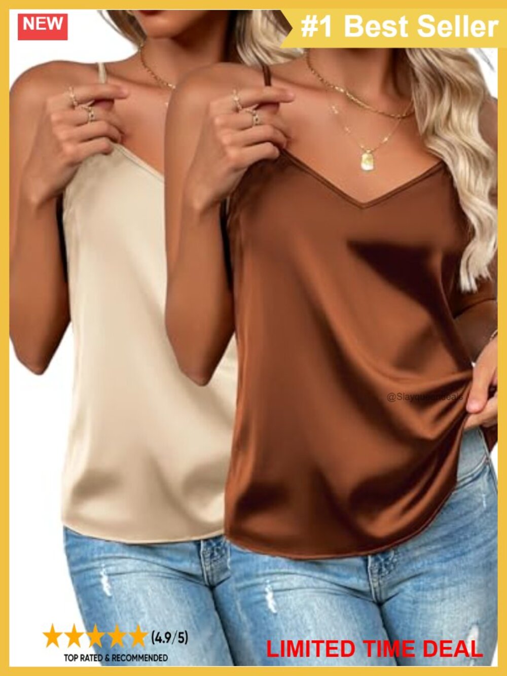 Silk Satin Tank Top V Neck Sleeveless Camisole Adjustable Spaghetti Strap